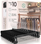 Sharpty Pant & Skirt Hangers - Closet Hangers for Shorts, Shirts, Jeans, Dresses, Slacks, Coats, Clothes, Clothing, Garments & More - Durable, Space Saving & Non-Slip, Black - 10 Pack