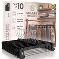 Sharpty Pant & Skirt Hangers - Closet Hangers for Shorts, Shirts, Jeans, Dresses, Slacks, Coats, Clothes, Clothing, Garments & More - Durable, Space Saving & Non-Slip, Black - 10 Pack