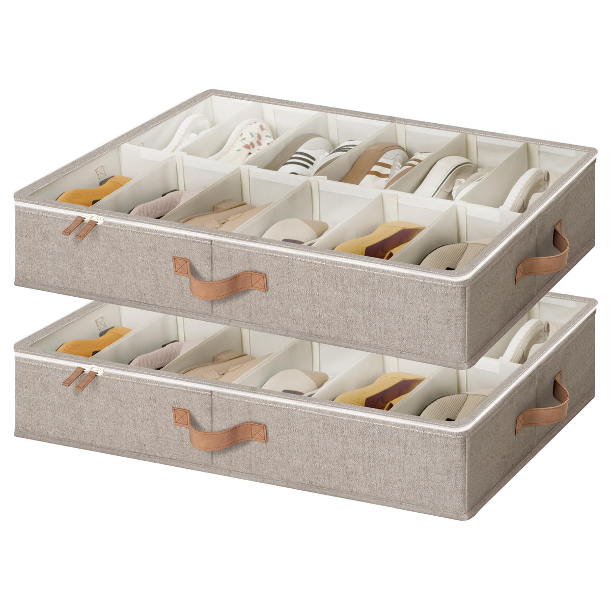 StorageWorks 2-Pack 24-Pair Under Bed Shoe Storage Organizer, Beige