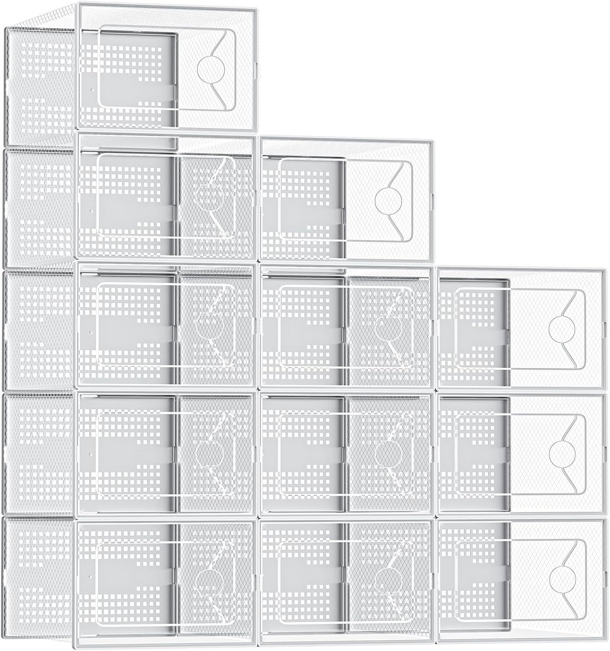 DUMOS Shoe Storage Boxes, 12-Pack Stackable Clear Shoe Containers with Lids, Display Sneaker Case Organizer for Closet, Under Bed, Entryway,White, Fit Size 11