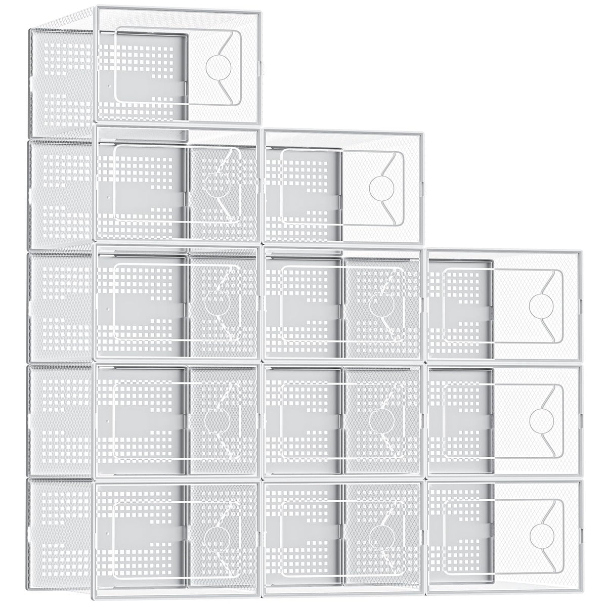 DUMOS Shoe Storage Boxes, 12-Pack Stackable Clear Shoe Containers with Lids, Display Sneaker Case Organizer for Closet, Under Bed, Entryway,White, Fit Size 11