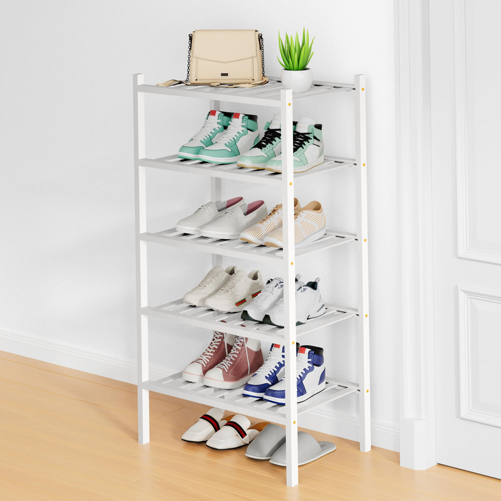 Smiry Bamboo Shoe Rack, 12 Vertical Slats, 3 Tier - 26.8" Wide, Natural