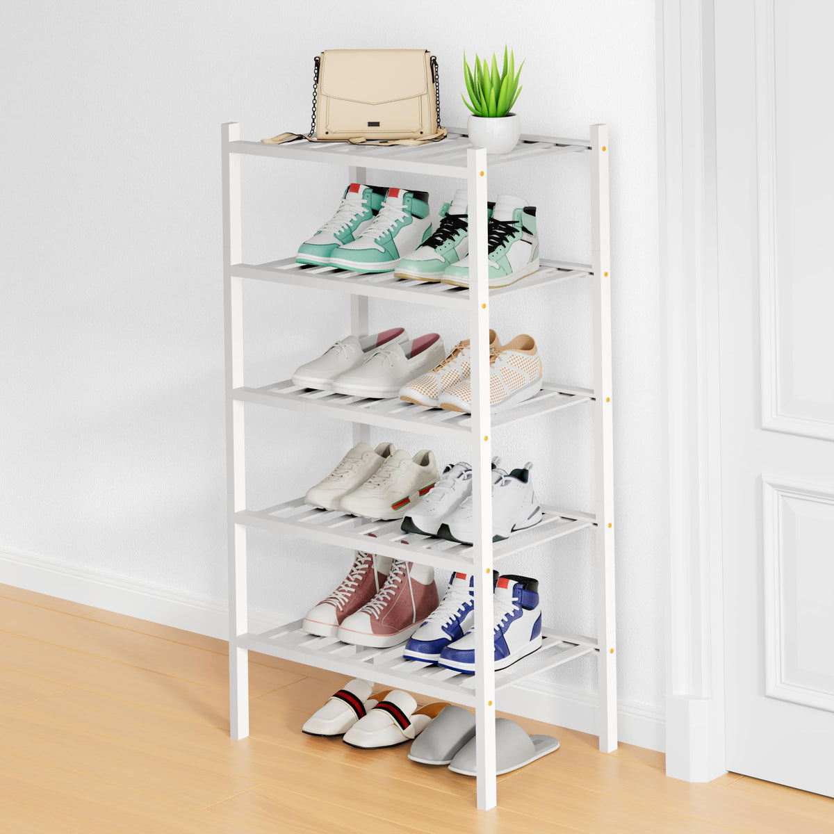 Smiry Bamboo Shoe Rack, 12 Vertical Slats, 3 Tier - 26.8" Wide, Natural