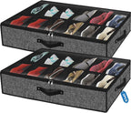 homyfort Under Bed Shoe Storage Organizer for Closet Fits 24 Pairs-Sturdy Underbed Shoe Storage Box Bins,Set of 2 (Linen-like Black)
