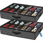 homyfort Under Bed Shoe Storage Organizer for Closet Fits 24 Pairs-Sturdy Underbed Shoe Storage Box Bins,Set of 2 (Linen-like Black)