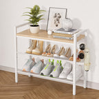 4 Tier Shoe Rack, Shoe Rack for Entryway with Hook, Shoe Organizer with Adjustable Mesh Shelves, Metal Shoe Storage, Closet, Bedroom Living Room Garage