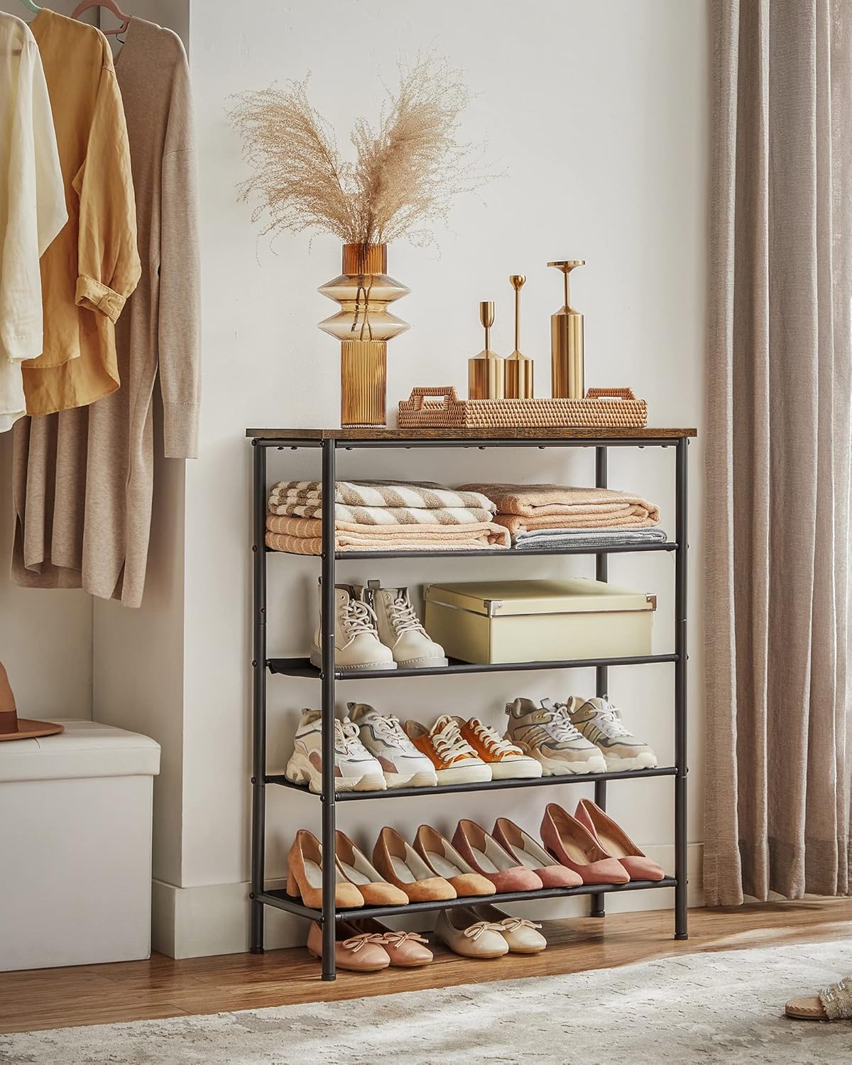 VASAGLE 5-Tier Shoe Rack, 12-16 Pairs, Steel Frame