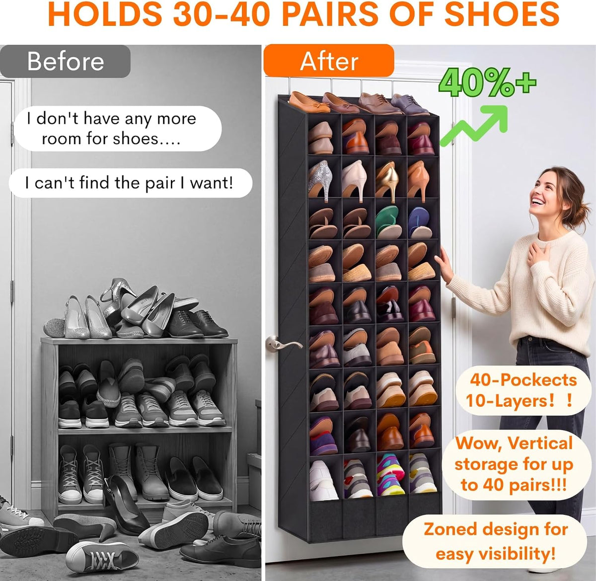 Ofiray-home Over the Door Shoe Organizer, 30-40 Pairs