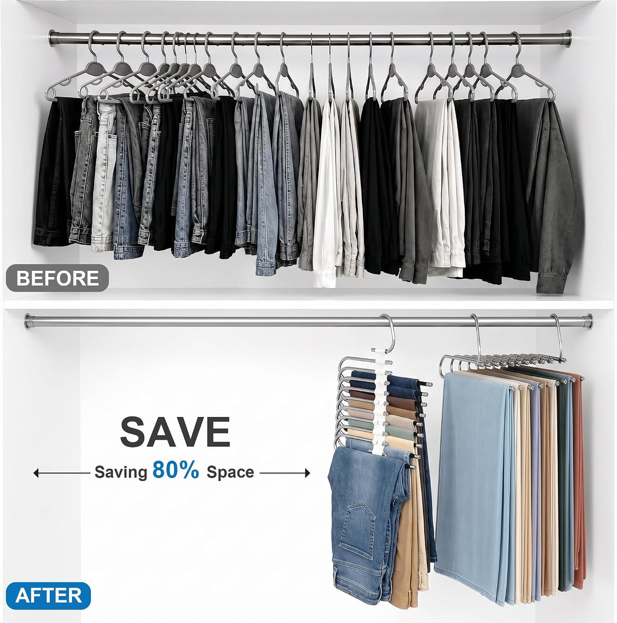 9 Layers Pants Hangers Space Saving Non-Slip Closet Organizer 2 Pack