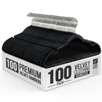 Our Modern Space 100 Pack Velvet Hanger for Shirt Pants Dresses Skirts Suits Jackets - Slim Space Saving Design - Standard Coat Hanger - Sturdy & Durable Design with Shoulder Grooves Hook
