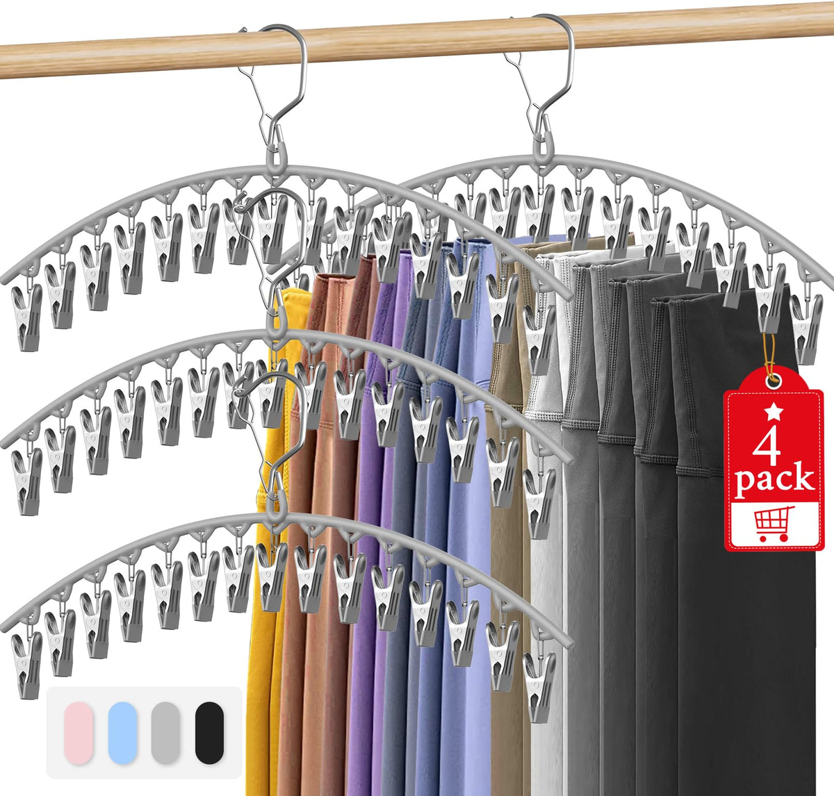 3 Pack Skirt Pants Hangers with Clips, Legging Organizer for Closet, Black