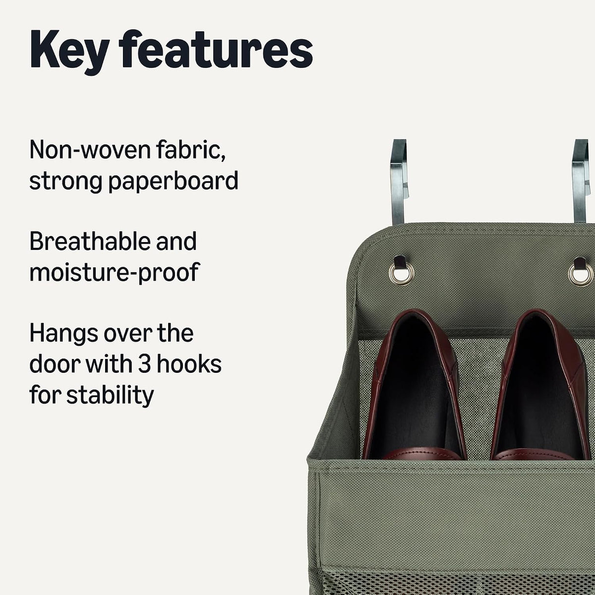 Amazon Basics 5 Tier Over the Door Hanging Shoe Organizer, Large Capacity, Space Saving, 6.4 x 54.5 x 14.9 in, Dark Grey
