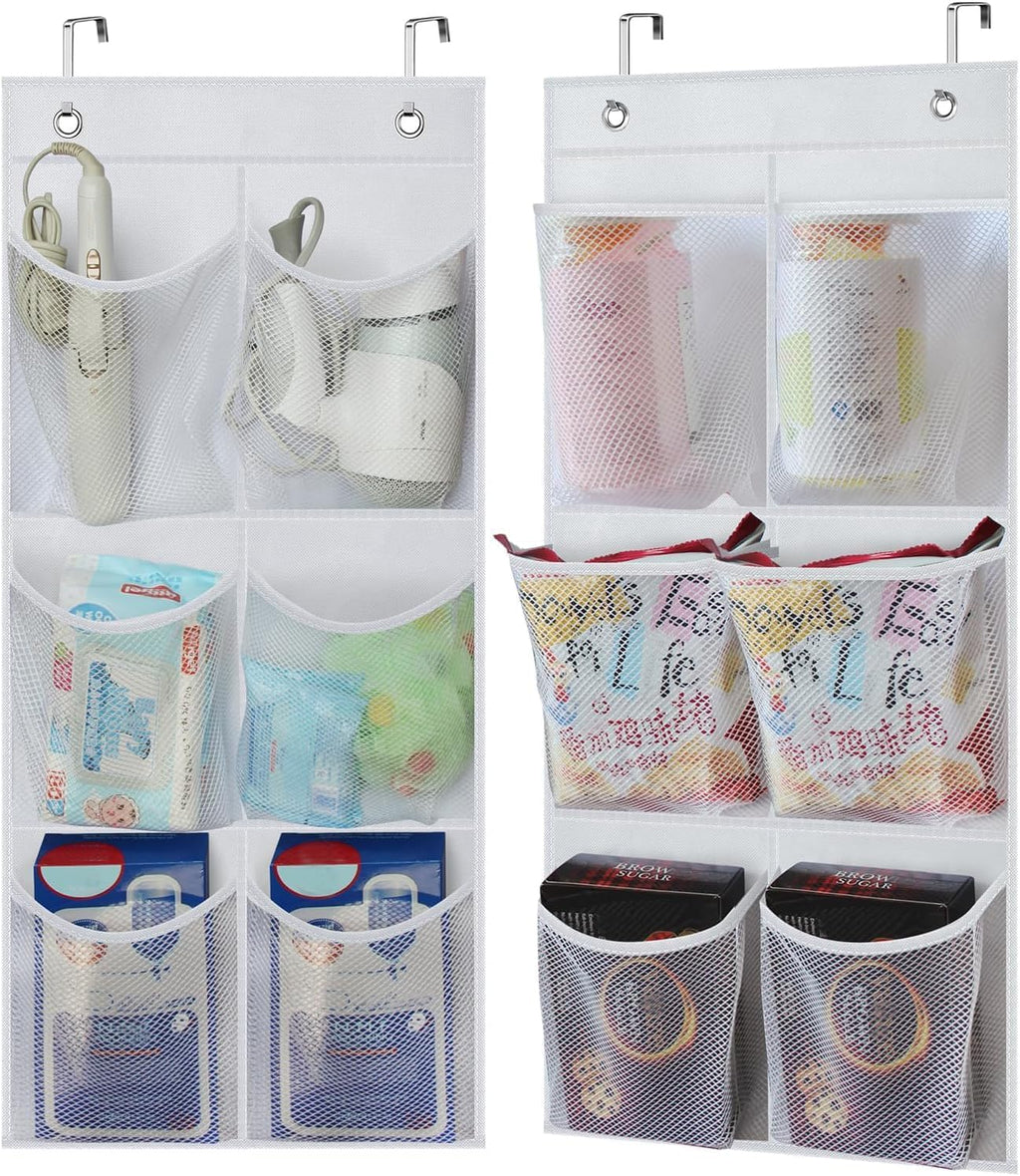 KIMBORA 2 Packs Narrow Over the Door/Wall Shoe Organizer Cruise, Small Hanging Shoe Rack for Closet with Clear Mesh Pocket for Bathroom, RV, Pantry, Camping (White)