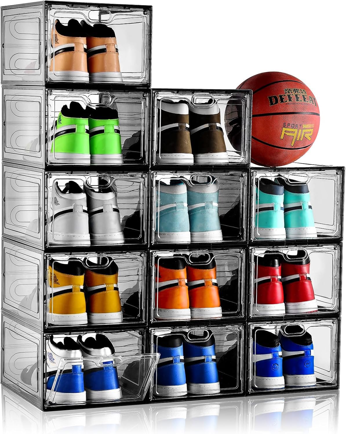 INSTY 12 Pack Large Shoe Storage Box, Clear Shoe Storage Organizer with Magnetic Door, Stackable,Shoe Containers For Display Sneakers, Easy Assembly, Fit up to US Size 12, Clear