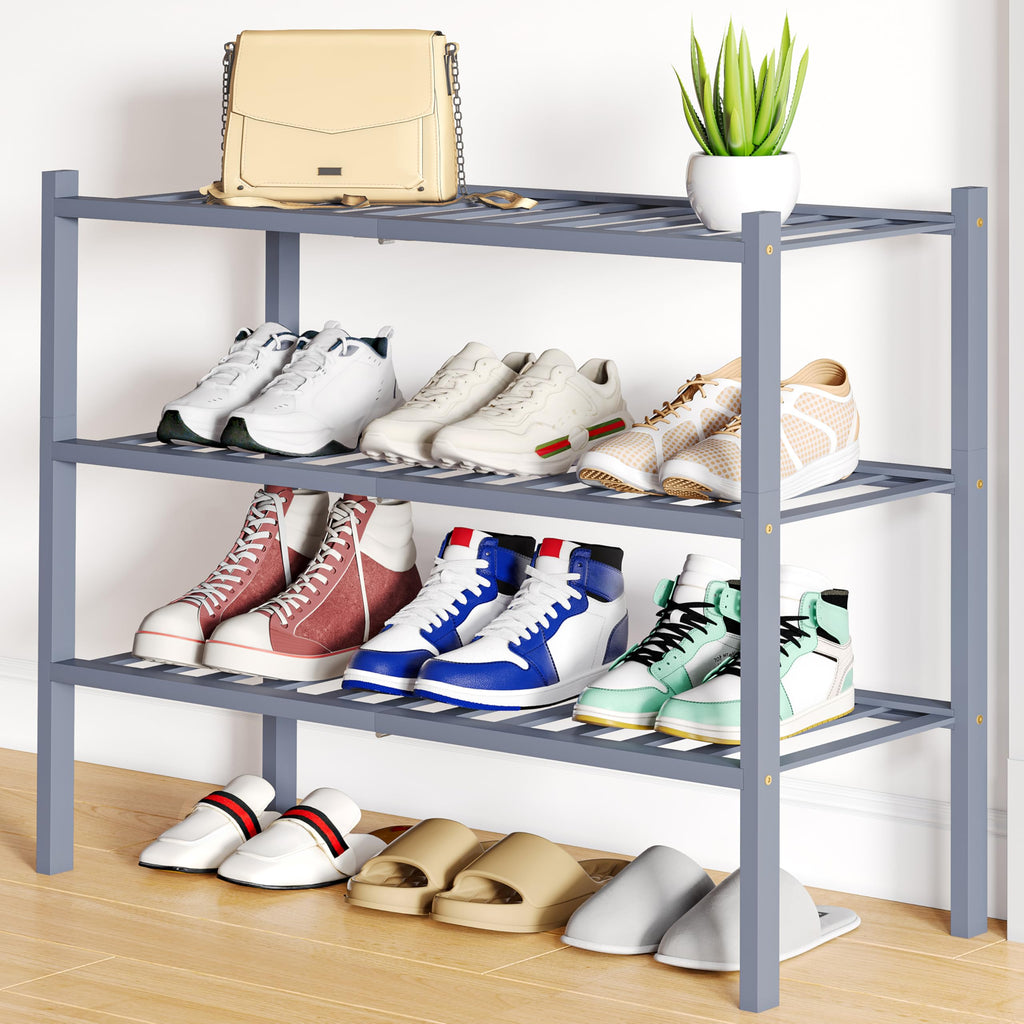 Smiry Bamboo Shoe Rack, 12 Vertical Slats, 3 Tier - 26.8" Wide, Natural