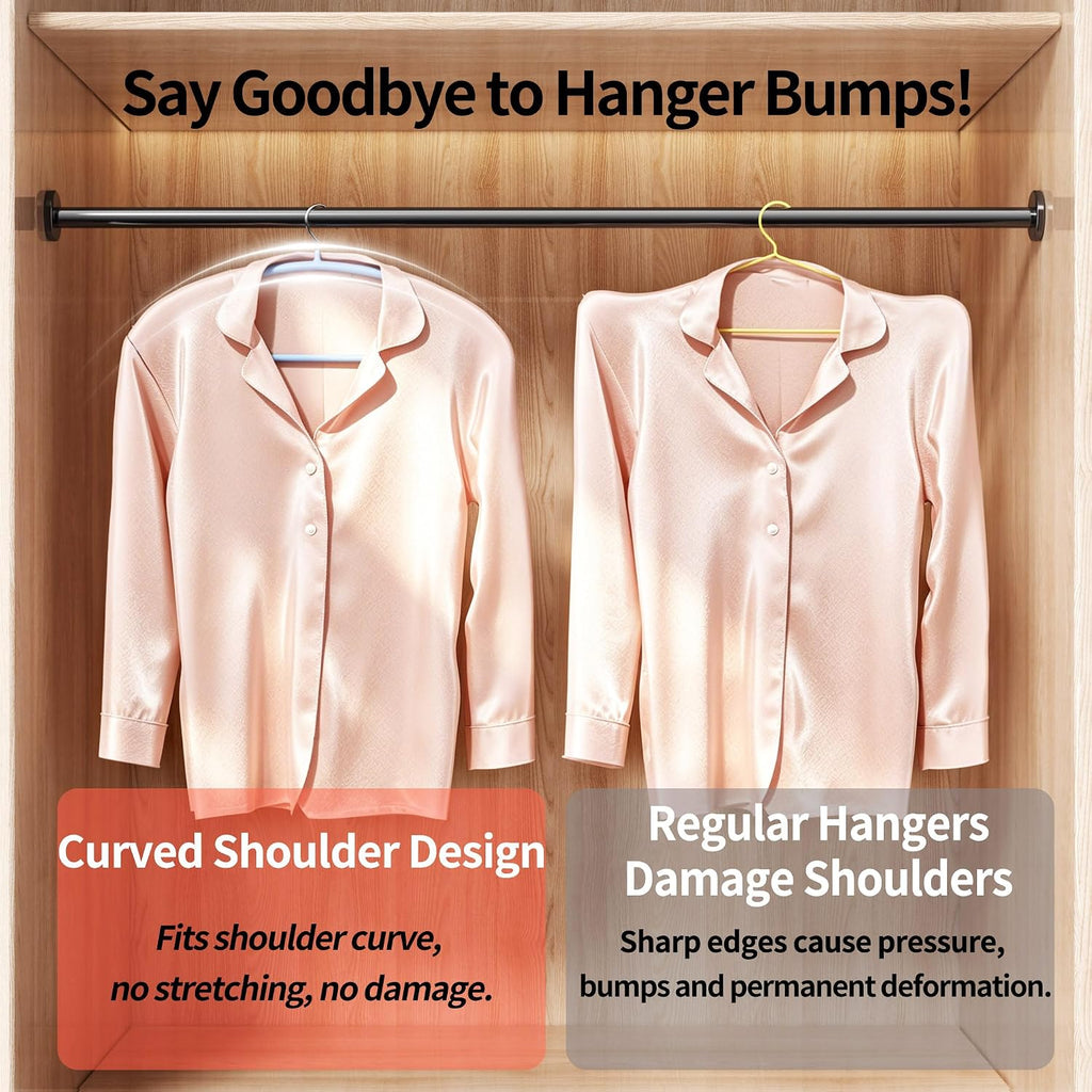 14 Pack Curved No Shoulder Bump Hangers, Multi‑Color Metal Hangers with Non‑Slip Plastic Coating, Heavy Duty Space Saving Coat Hangers for Shirts, Suits & Sweaters
