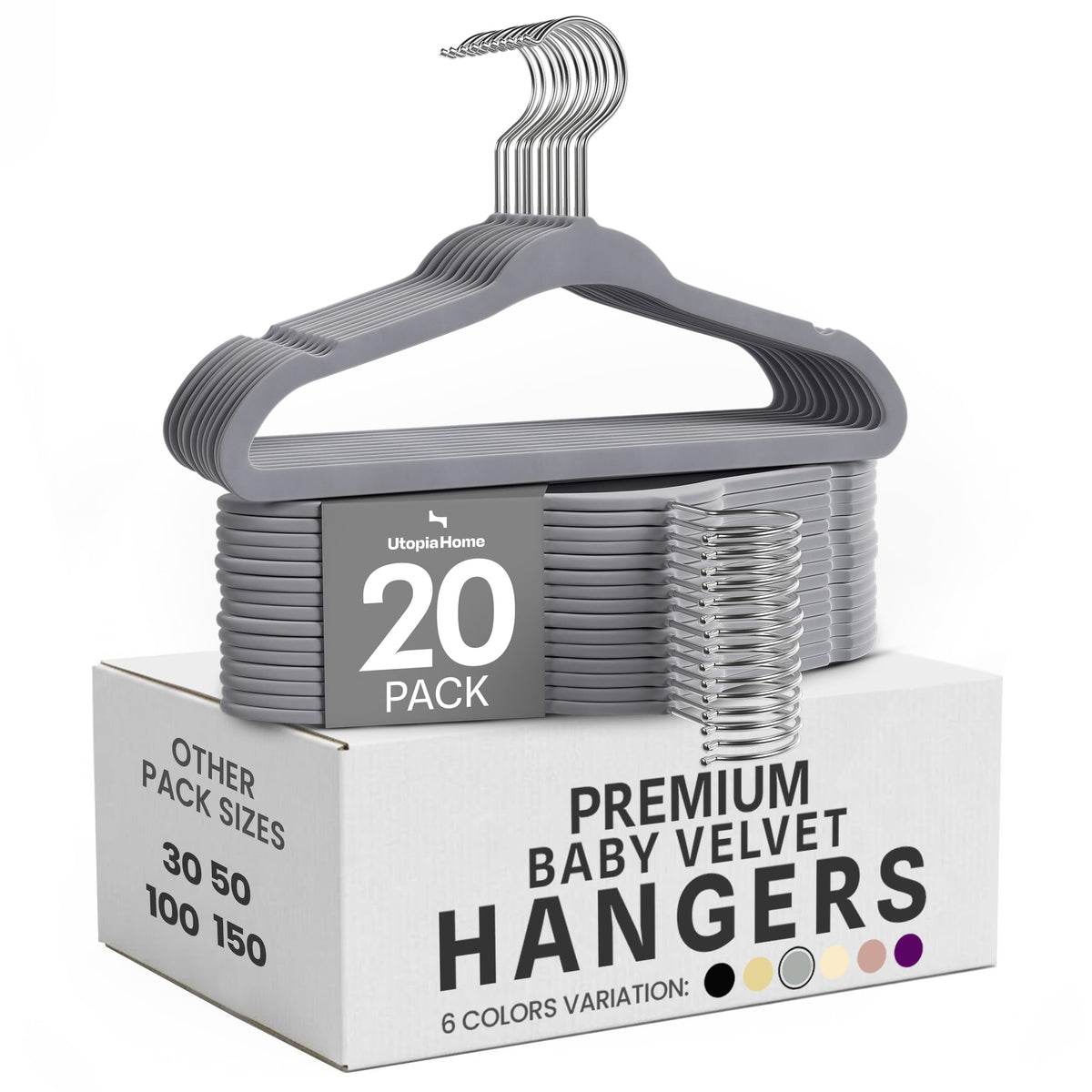 Utopia Home Kids Velvet Hanger 50 Pack – 11" Premium Baby Hangers - Grey