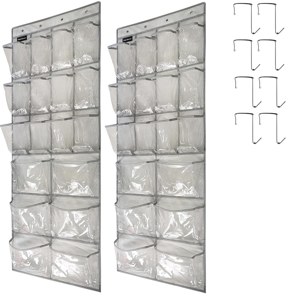 Extra Large Hanging Crystal Clear Over Door Shoe Organizers, Closet Shoe Organizer Shoe Rack Organizer Shoe Storage, 12+6Pockets, 4Hooks, white (59"x 21.6")