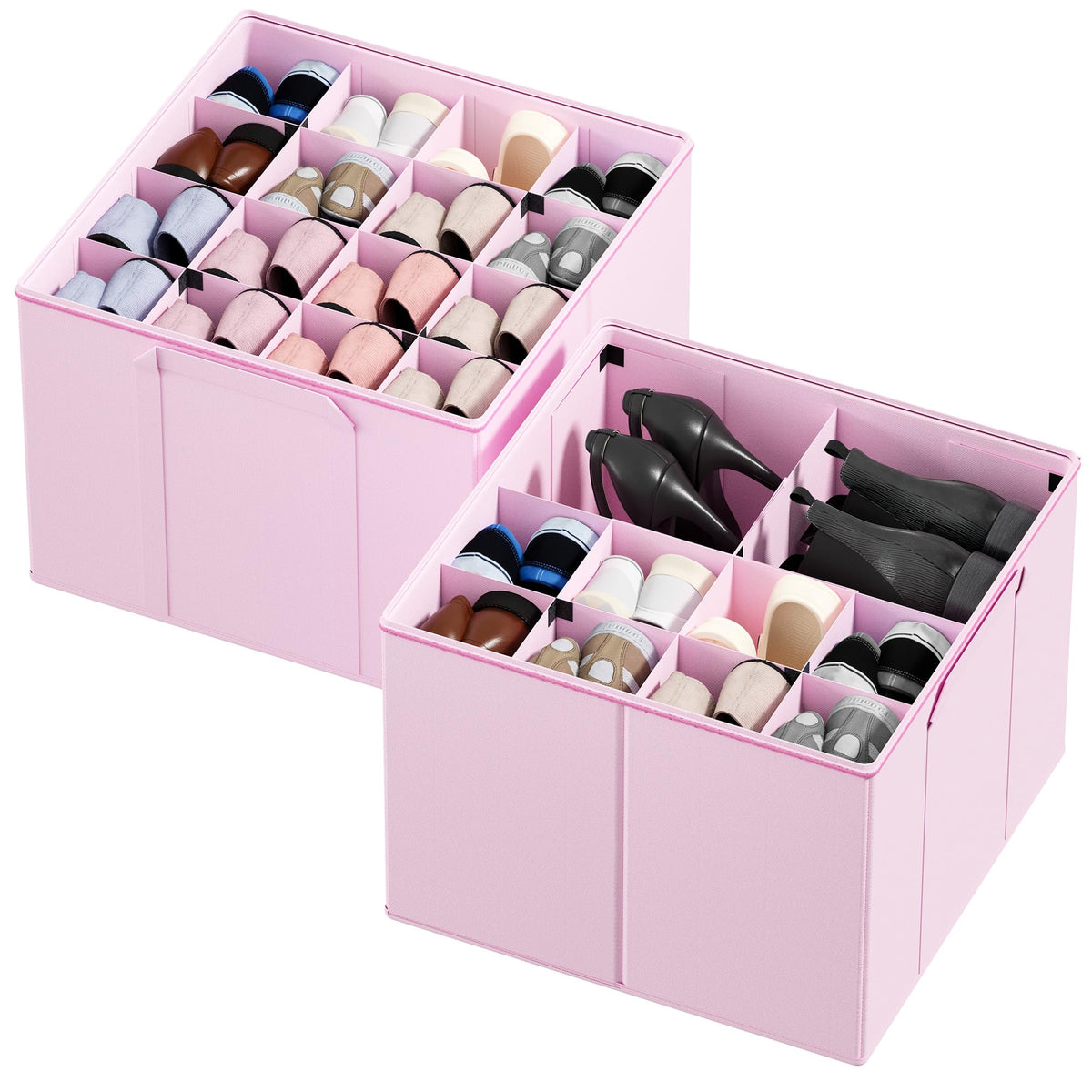 SpaceAid Shoe Organizer for Closet, 2 Pack Foldable Shoe Storage Containers Baskets Boxes Bins w/Adjustable Dividers, Fits 16-32 Pairs, Black