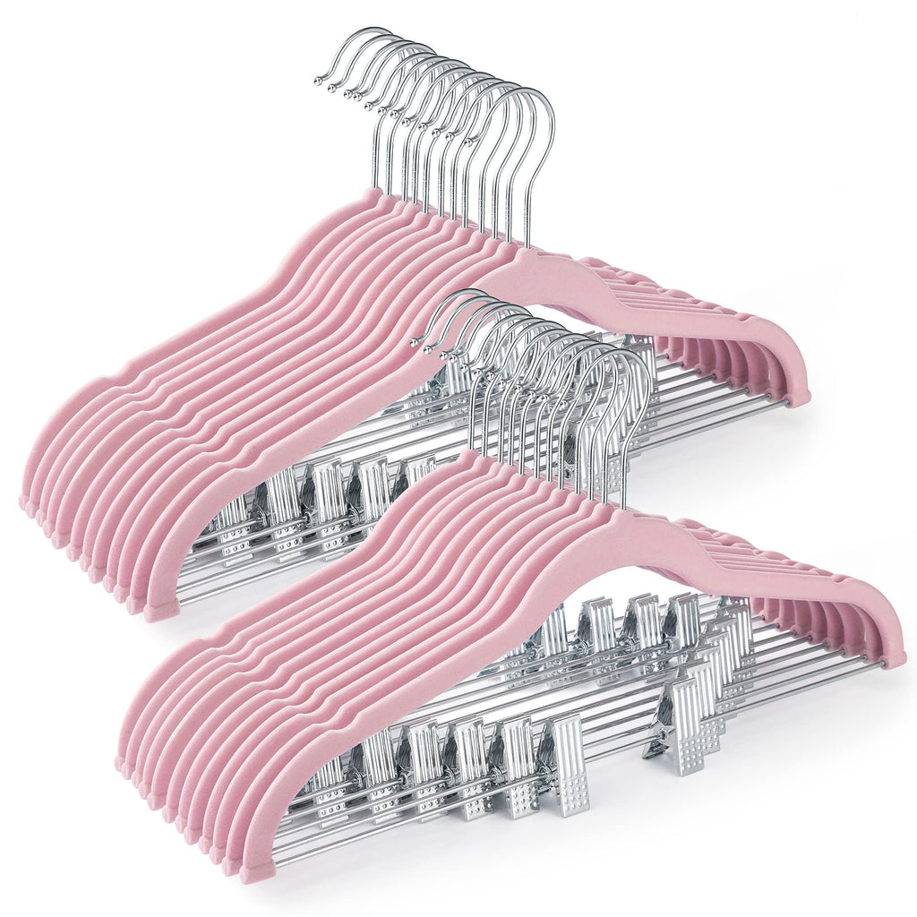 HOUSE DAY Skirt Hangers 24 Pack, Velvet Pants Hangers with Adjustable Clips