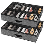 homyfort Under Bed Shoe Storage Organizer for Closet Fits 24 Pairs-Sturdy Underbed Shoe Storage Box Bins,Set of 2 (Linen-like Black)