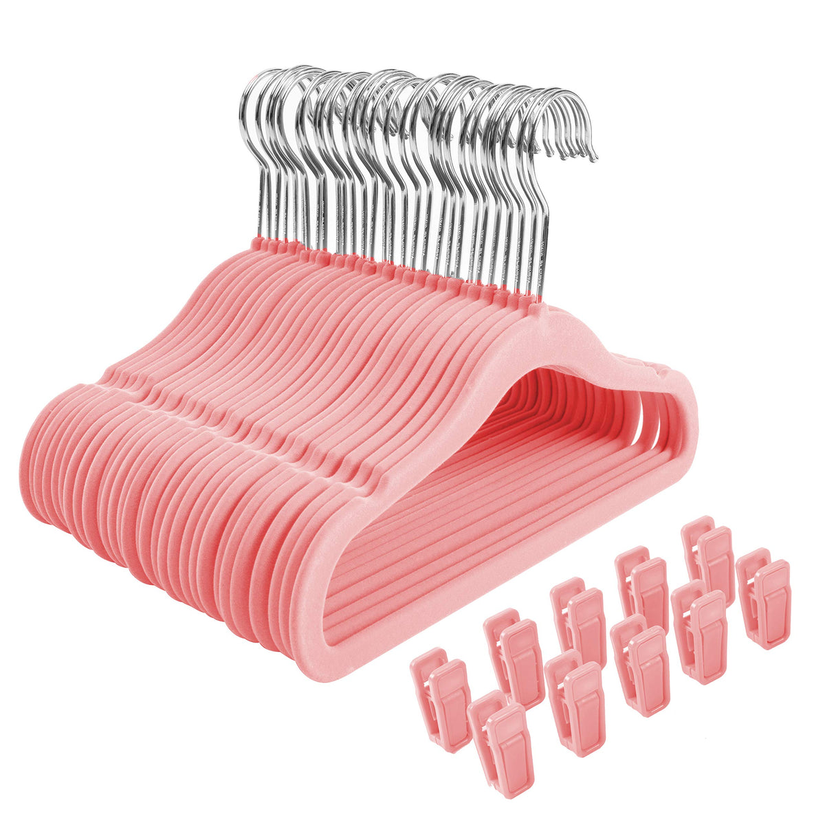 Finnhomy Non-Slip Clothes Hanger for Baby and Kids 30-Pack Velvet Hangers with 10 Finger Clips,Beige
