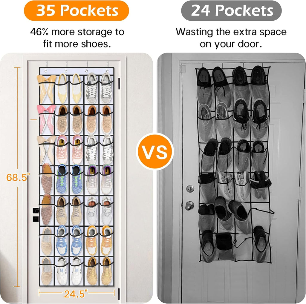 MISSLO 35 Large Pockets Over The Door Shoe Organizer Sturdy Oxford Fabric Hanging Shoe Rack for Door Mesh Closet Shoe Holder Hanger, White