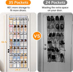 MISSLO 35 Large Pockets Over The Door Shoe Organizer Sturdy Oxford Fabric Hanging Shoe Rack for Door Mesh Closet Shoe Holder Hanger, White