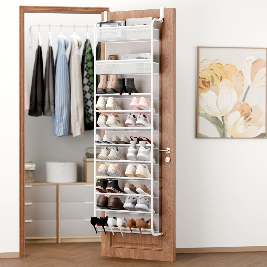 Whitmor 36 Pair Over the Door Shoe Organizer, 12 Tier Hanging Shoe Organizer, Heavy Duty Metal & Mesh Shoe Holder, Hanging Shoe Rack for Closet Storage, 74"H x 21.7"W x 7.5"D, Gunmetal Gray