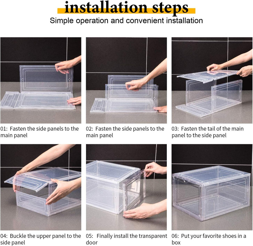 Attelite Shoe Storage Boxes Stackable Clear Shoe Organizer Cabinet,6 Pack