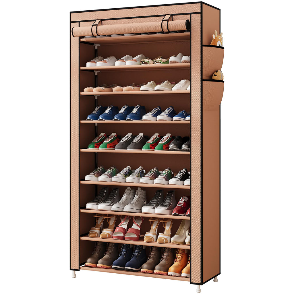 Laiensia 9-Tier Vertical Shoe Rack Organizer, Space Saving Shoe Storage Organizer, Non-Woven Cover Shoe Shelf Holds 36-45 Pairs for Bedroom, Hallway, Closet Entryway, Black