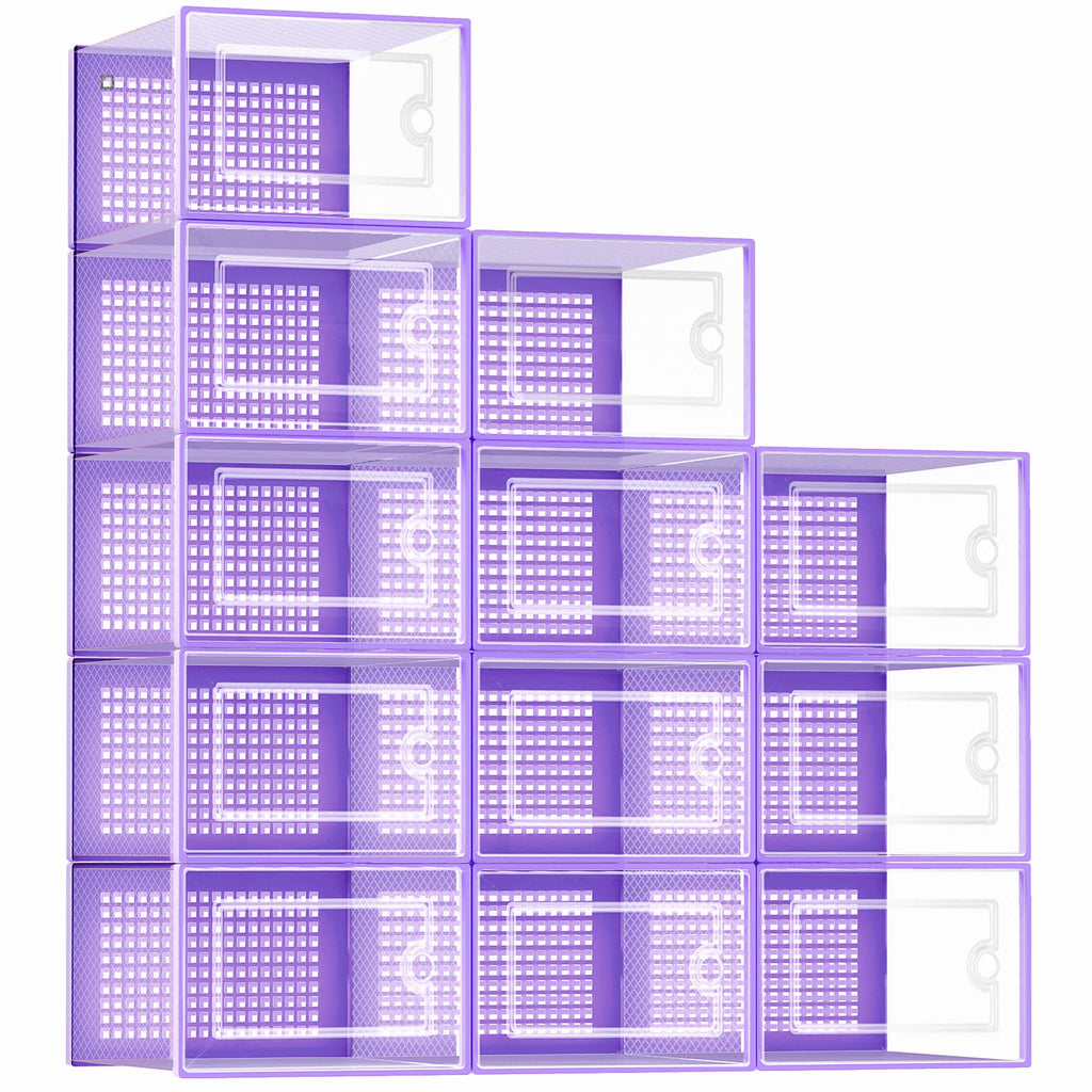 Kuject 12 Pack Large Shoe Boxes, Clear Stackable Containers with Lids,Black