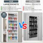 40 Large Mesh Pocket Over the Door Shoe Organizer,Hanging Shoe Rack for Door,Hualleko Shoes Organizer Hanger with Large Capacity, Shoes Storage Holder Sturdy Non-woven Fabric - Stores 20 Pairs (White)