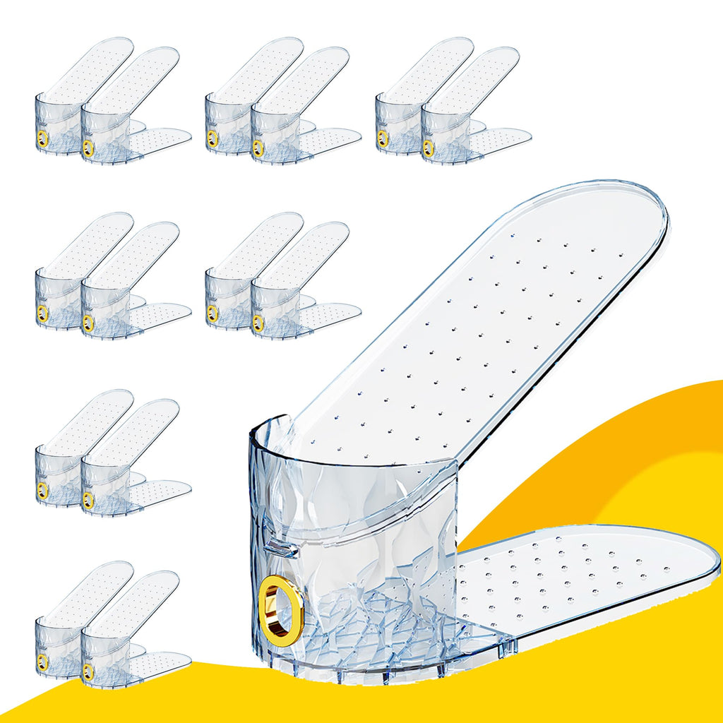 Shoe Slots Organizer, 15 Pack - Adjustable Shoe Stacker for Closet Storage, Clear Double Layer Space Saver, Durable and Stackable Shoe Holder for Sneakers Heels and Flat
