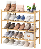 viewcare 3-Tier Black Bamboo Shoe Rack for Entryway, Stackable | Foldable | Natural, Shoe Shelf Storage Organizer for Hallway Closet, Free Standing Shoe Racks for Indoor Outdoor
