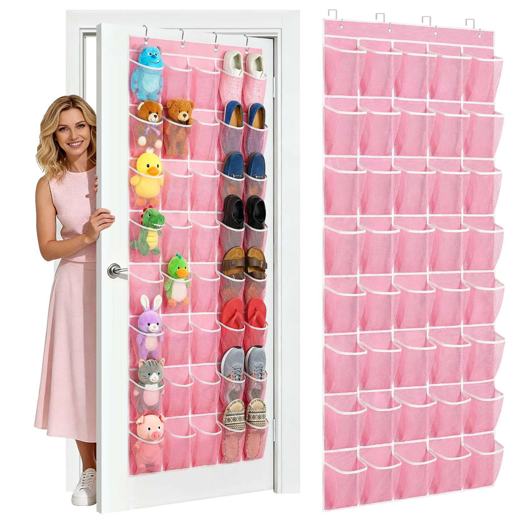 40 Large Mesh Pocket Over the Door Shoe Organizer,Hanging Shoe Rack for Door,Hualleko Shoes Organizer Hanger with Large Capacity, Shoes Storage Holder Sturdy Non-woven Fabric - Stores 20 Pairs (White)
