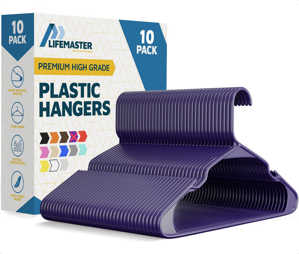 Lifemaster Plastic Clothes Hanger Set - 30 Pieces Versatile, Lightweight, Space-Saving, Non-Slip, Slim Designed, Dry and Wet Clothes Hanger Set - White