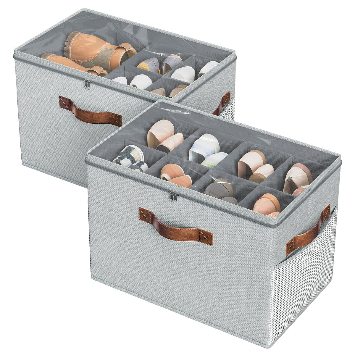 2 Pack Shoe Organizer for Closet, Foldable Shoe Storage with Adjustable