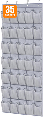 MISSLO 35 Large Pockets Over The Door Shoe Organizer Sturdy Oxford Fabric Hanging Shoe Rack for Door Mesh Closet Shoe Holder Hanger, White