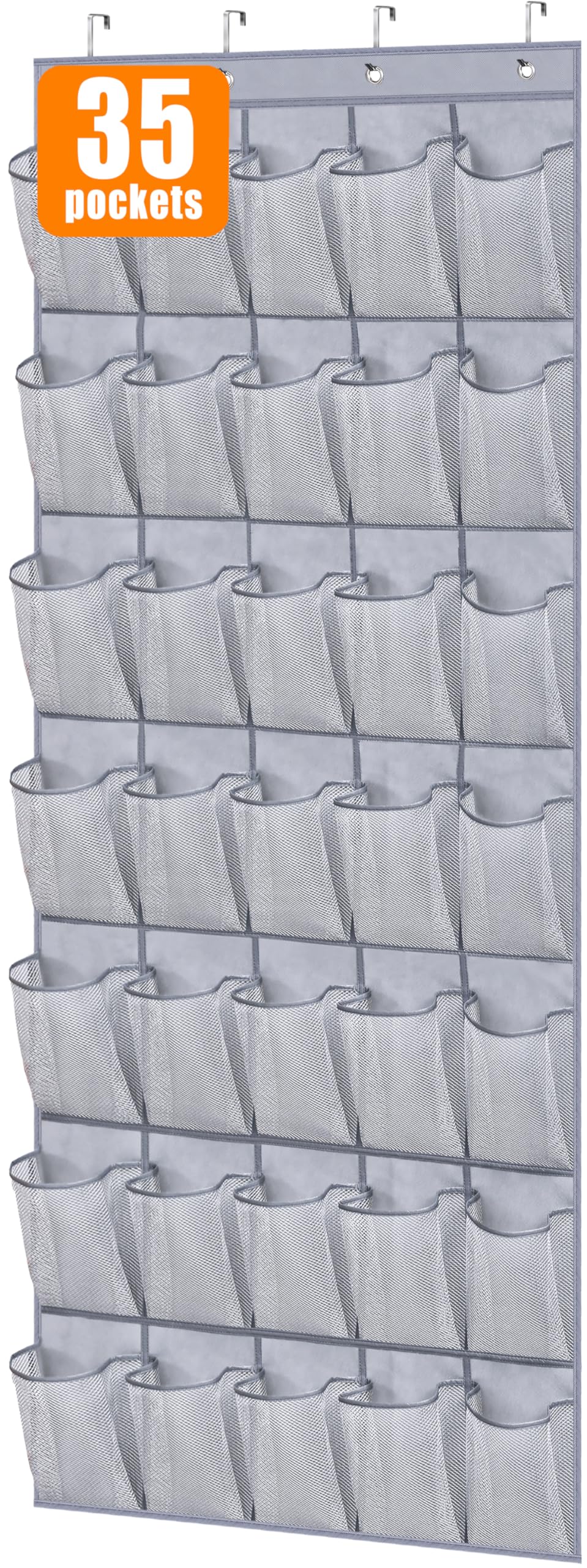 MISSLO 35 Large Pockets Over The Door Shoe Organizer Sturdy Oxford Fabric Hanging Shoe Rack for Door Mesh Closet Shoe Holder Hanger, White
