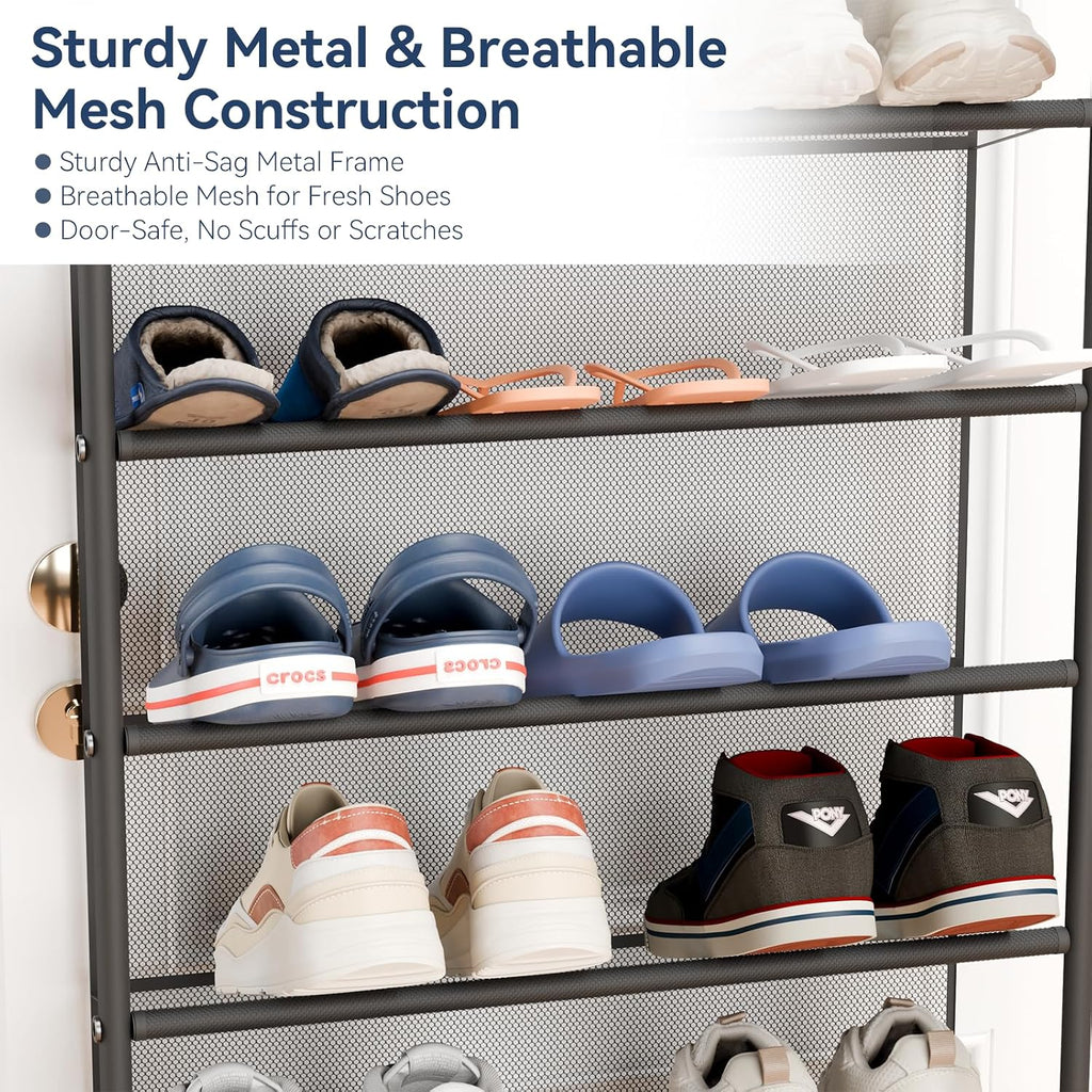 Whitmor 36 Pair Over the Door Shoe Organizer, 12 Tier Hanging Shoe Organizer, Heavy Duty Metal & Mesh Shoe Holder, Hanging Shoe Rack for Closet Storage, 74"H x 21.7"W x 7.5"D, Gunmetal Gray