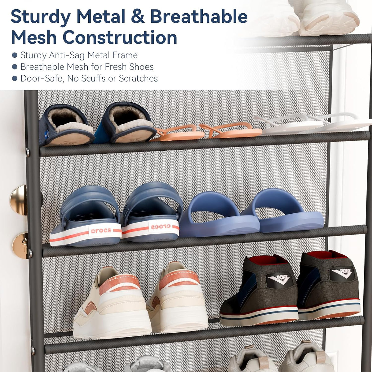 Whitmor 36 Pair Over the Door Shoe Organizer, 12 Tier Hanging Shoe Organizer, Heavy Duty Metal & Mesh Shoe Holder, Hanging Shoe Rack for Closet Storage, 74"H x 21.7"W x 7.5"D, Gunmetal Gray