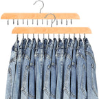 Jean Hangers for Closet, 14 Wood Jeans Hooks Space Saving, 180° Rotating Jean Hangers Holder for Skirts/Shorts/Belts/Ties, Closet Organizers and Storage, Pants Hooks for Jeans, 2 Pack, Natrual