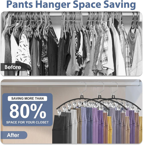 3 Pack Skirt Pants Hangers with Clips, Legging Organizer for Closet, Black