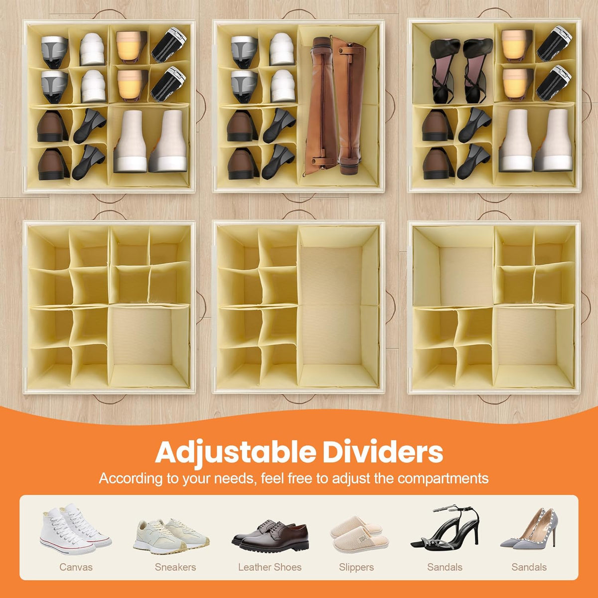 Foyego 2 Pack Shoe Organizer for Closet, Shoe Storage with Wheels, Beige
