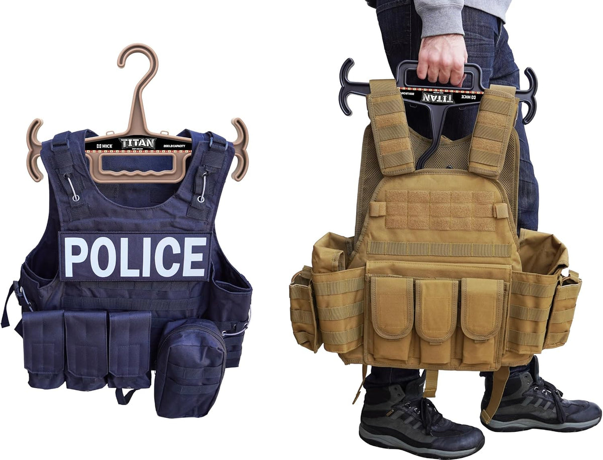 HICE - Titan Vest Hanger | Original Heavy Duty Plate Carrier & Body Armor Hanger | 200 lb Load Capacity | Durable High Impact Resin | for Police, Military, Scuba & Tactical Gear (Black)