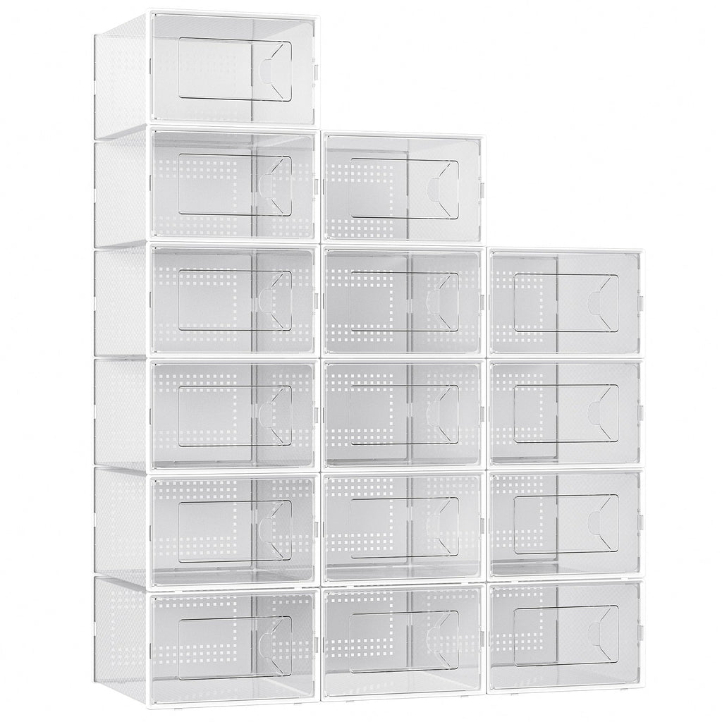 Foluck X-Large 15 Pack Shoe Storage Organizer Box Clear Plastic Stackable