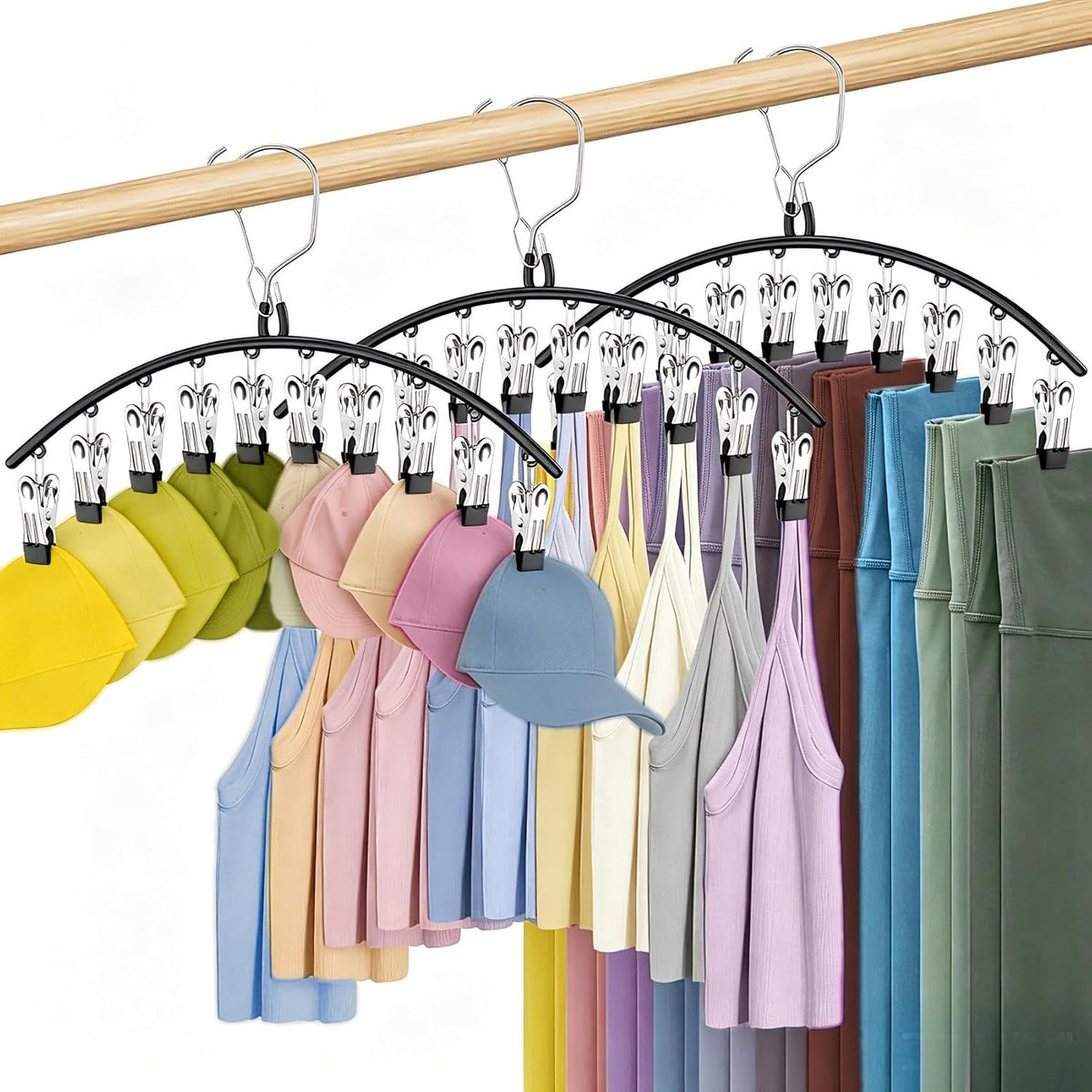 3 Pack Skirt Pants Hangers with Clips, Legging Organizer for Closet, Black