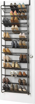 Whitmor 36 Pair Over the Door Shoe Organizer, 12 Tier Hanging Shoe Organizer, Heavy Duty Metal & Mesh Shoe Holder, Hanging Shoe Rack for Closet Storage, 74"H x 21.7"W x 7.5"D, Gunmetal Gray