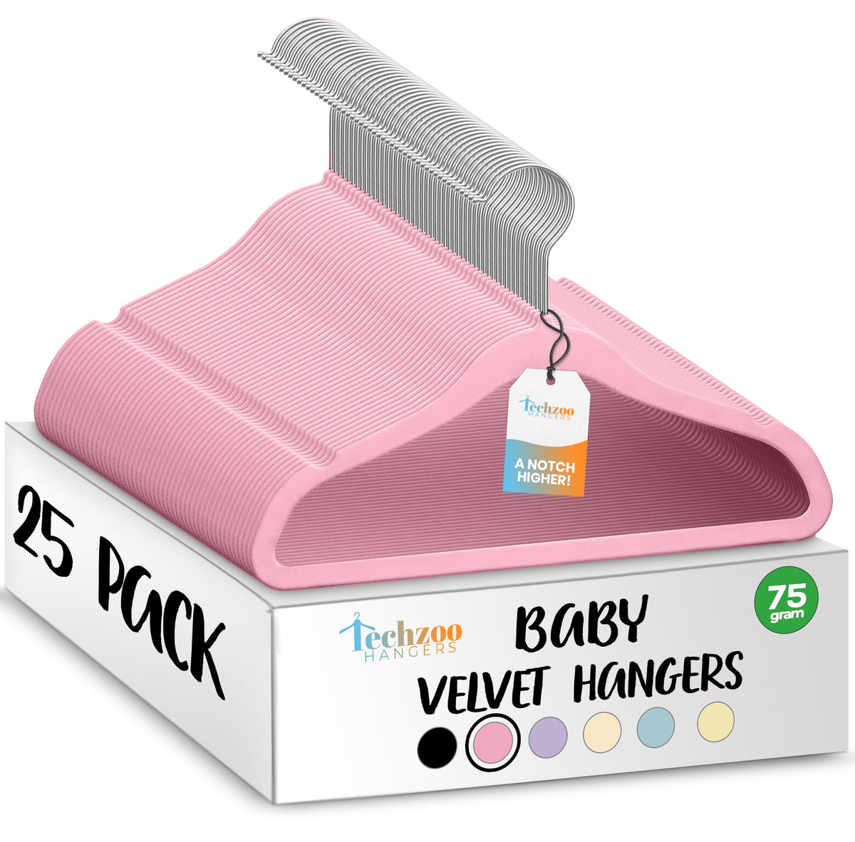 TechZoo 50 Premium Baby Velvet Hangers - 11.8" Non-Slip, Ultra-Slim Space-Saving Children Closet Hangers - 360° Swivel Hook, Strong & Durable Infant & Toddler Clothes Hangers for Wardrobe - Ivory